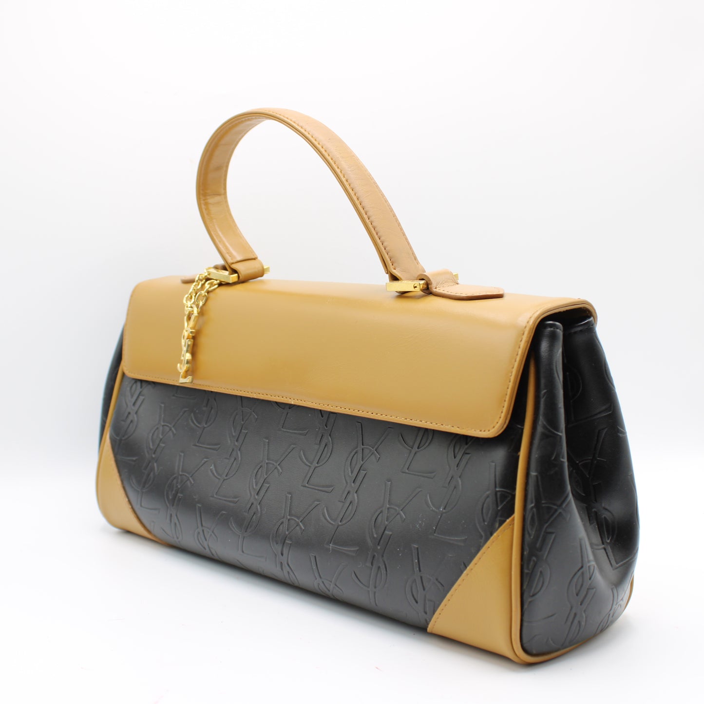 Yves Saint Laurent Black Embossed YSL Leather Top Handle Bag