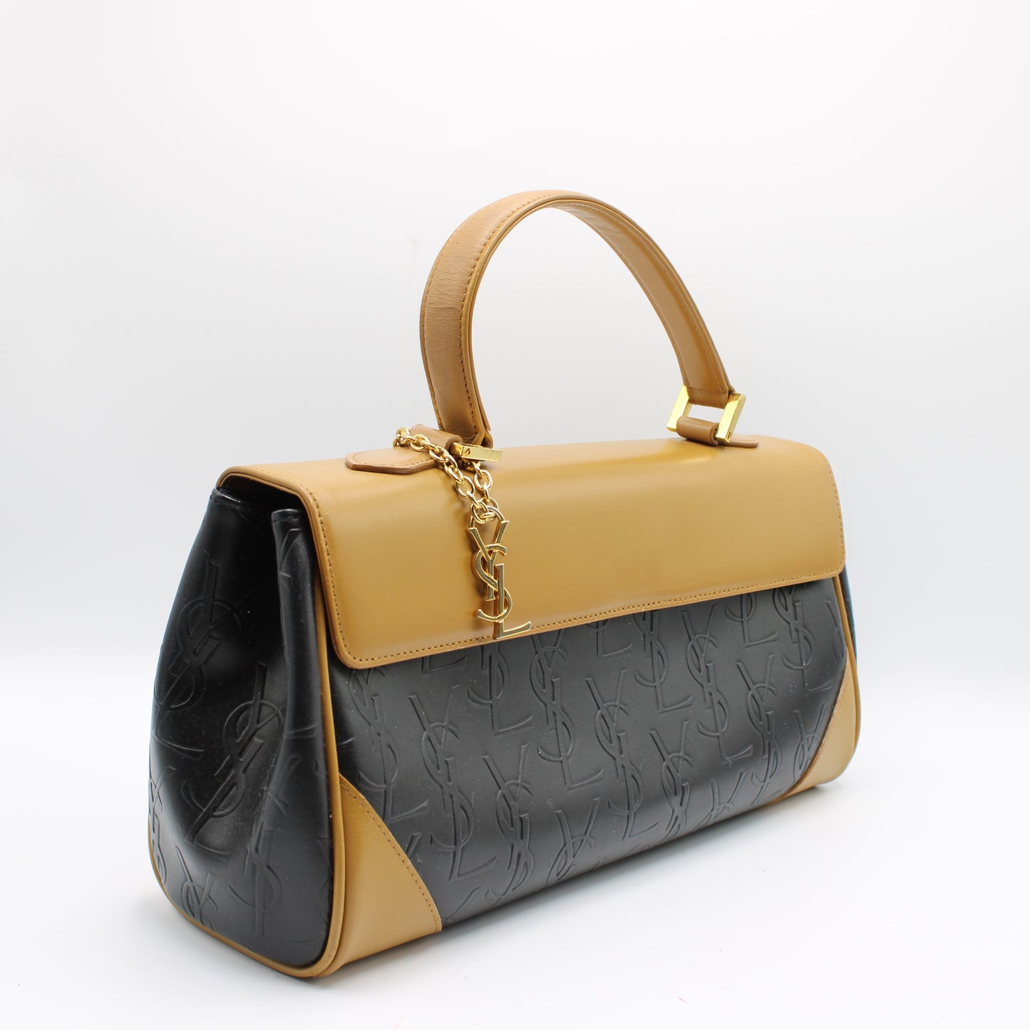 Yves Saint Laurent Black Embossed YSL Leather Top Handle Bag