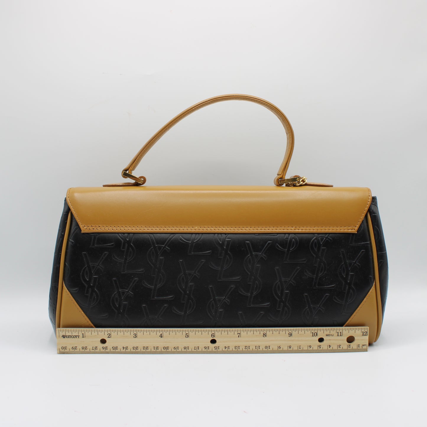 Yves Saint Laurent Black Embossed YSL Leather Top Handle Bag