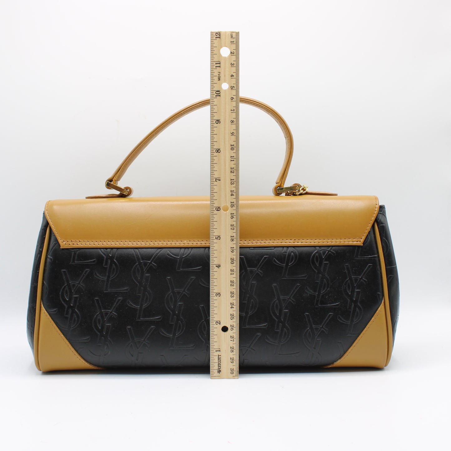 Yves Saint Laurent Black Embossed YSL Leather Top Handle Bag