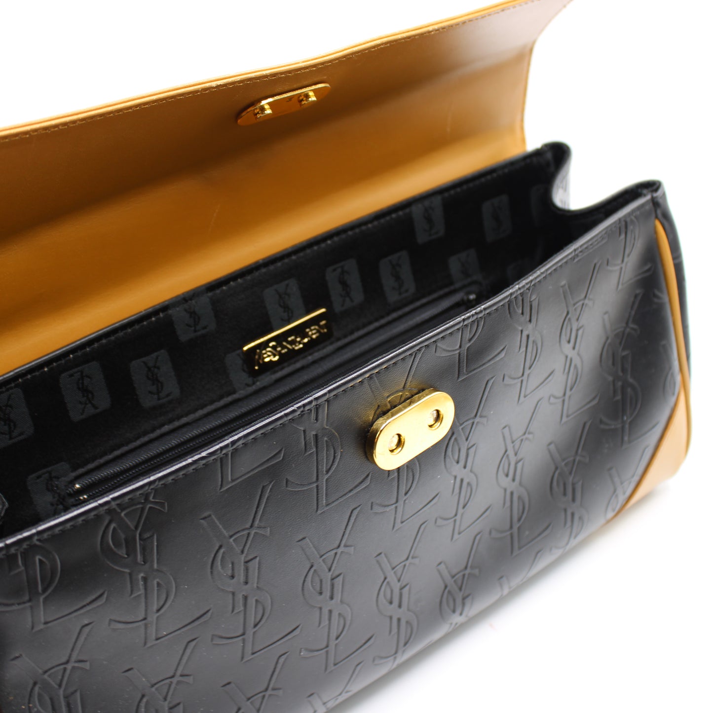 Yves Saint Laurent Black Embossed YSL Leather Top Handle Bag