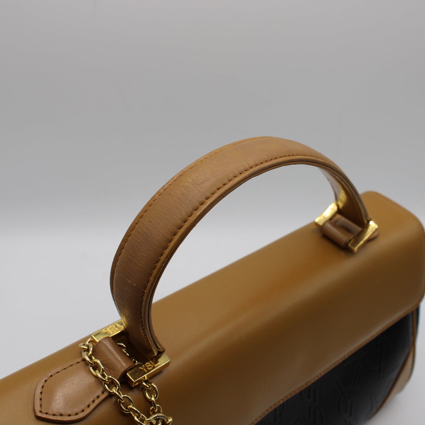Yves Saint Laurent Black Embossed YSL Leather Top Handle Bag