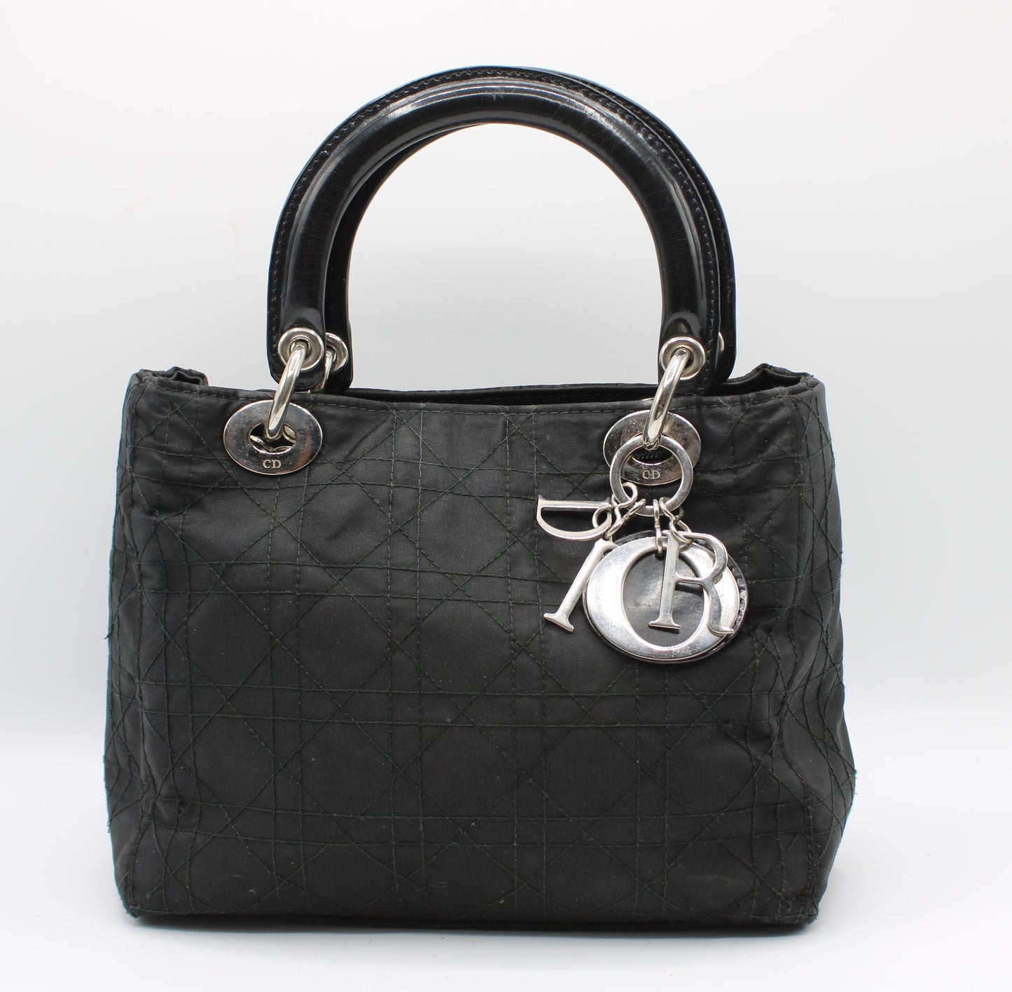 Christian Dior Black Canvas Cannage Lady Dior Handbag