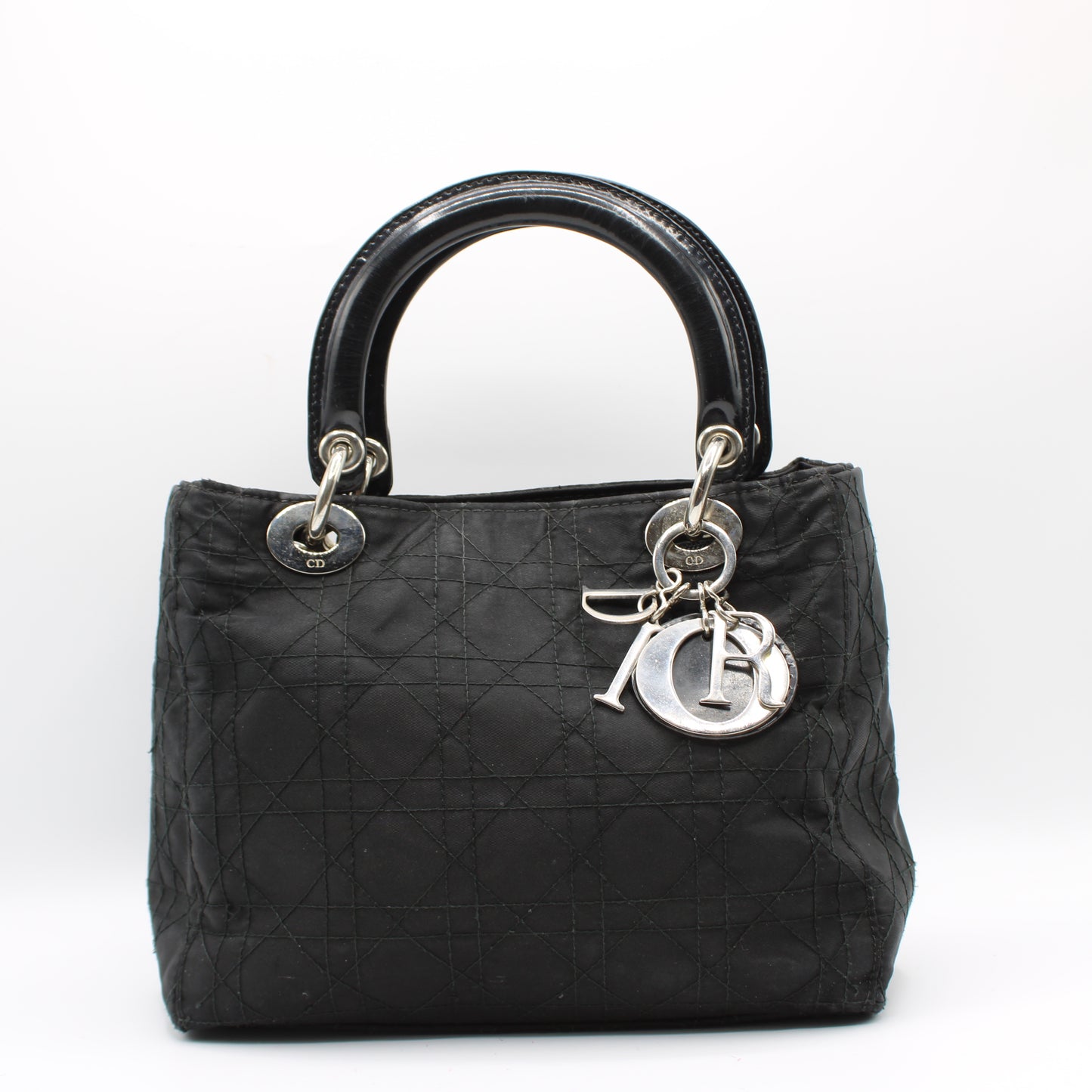 Christian Dior Black Canvas Cannage Lady Dior Handbag