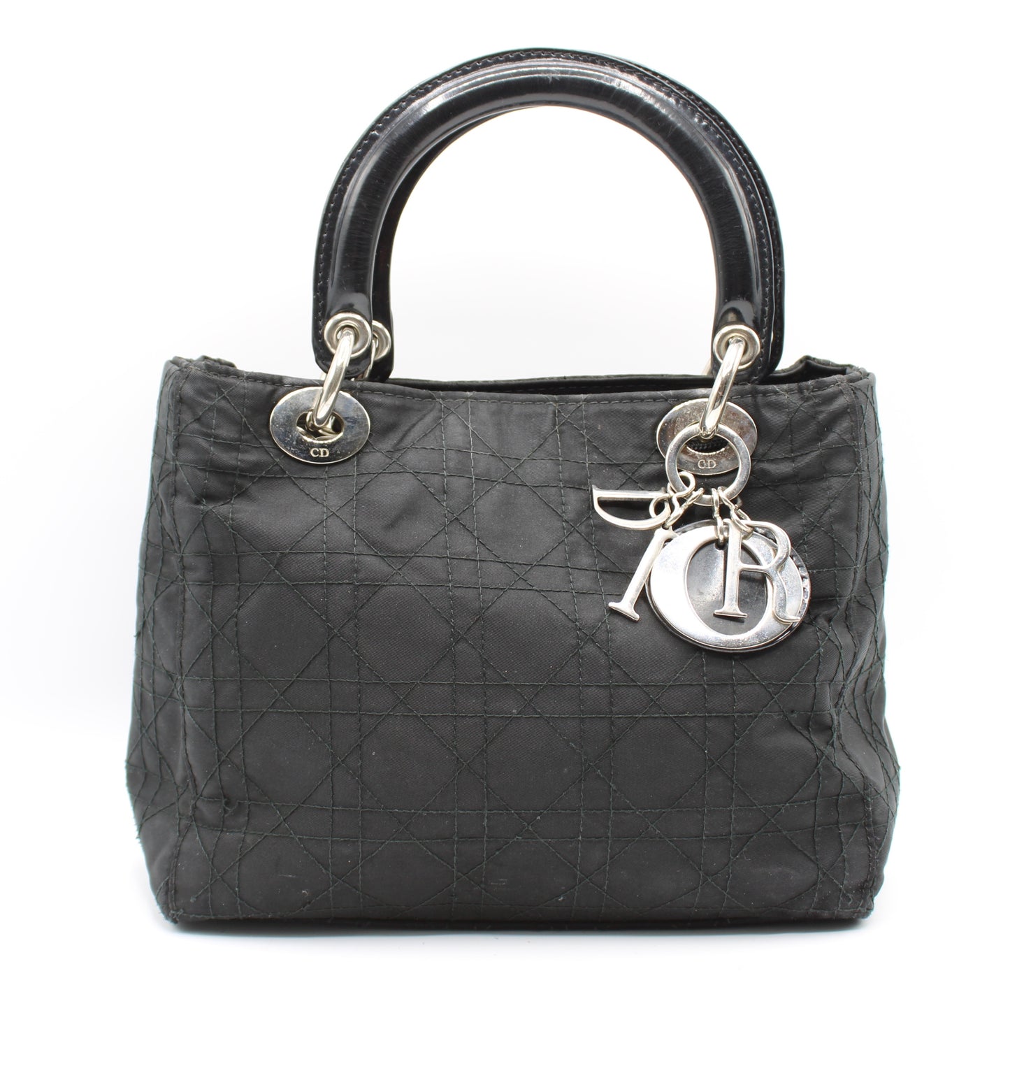 Christian Dior Black Canvas Cannage Lady Dior Handbag
