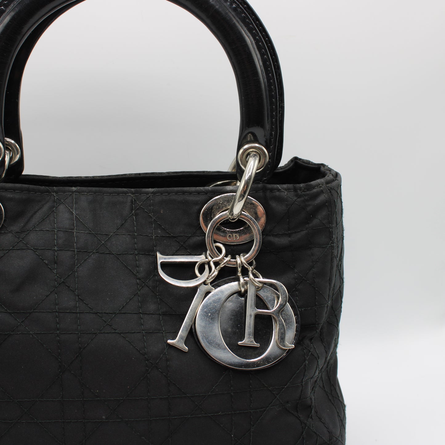 Christian Dior Black Canvas Cannage Lady Dior Handbag