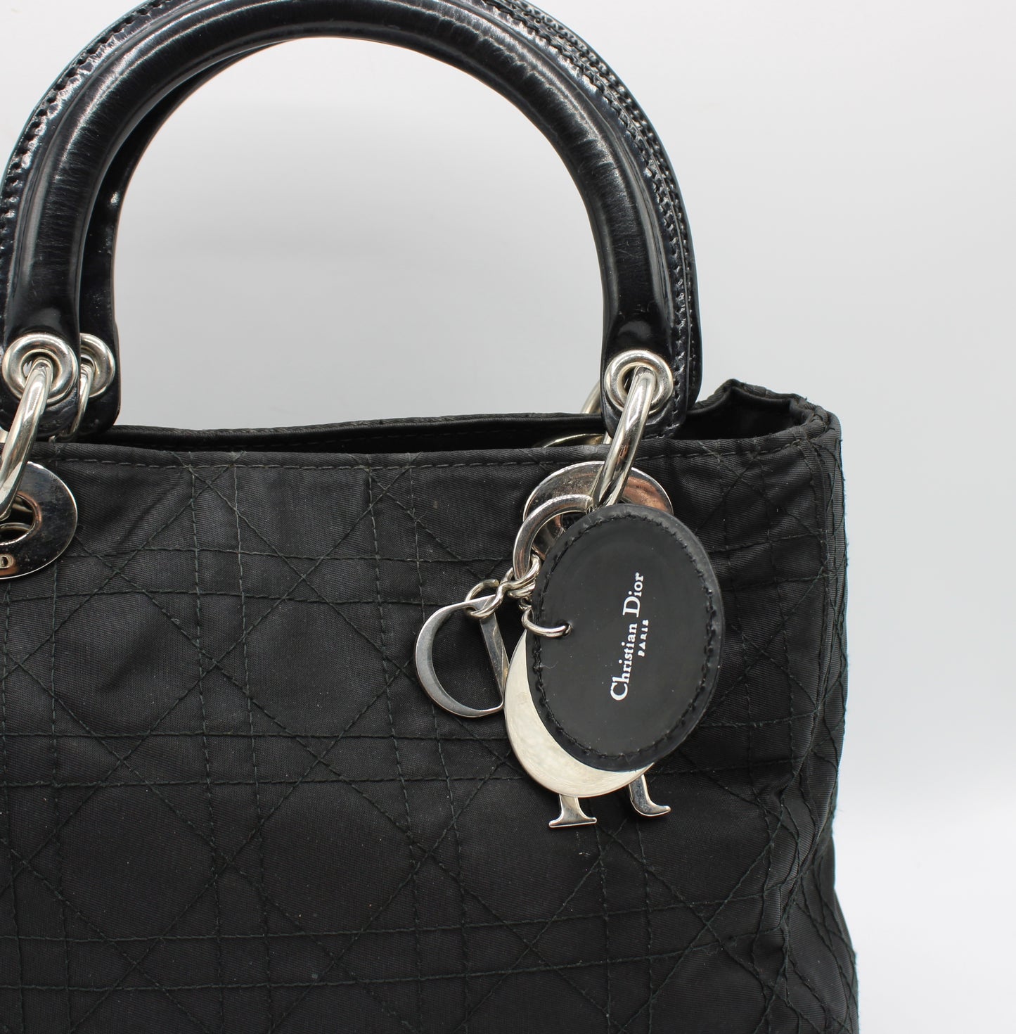 Christian Dior Black Canvas Cannage Lady Dior Handbag