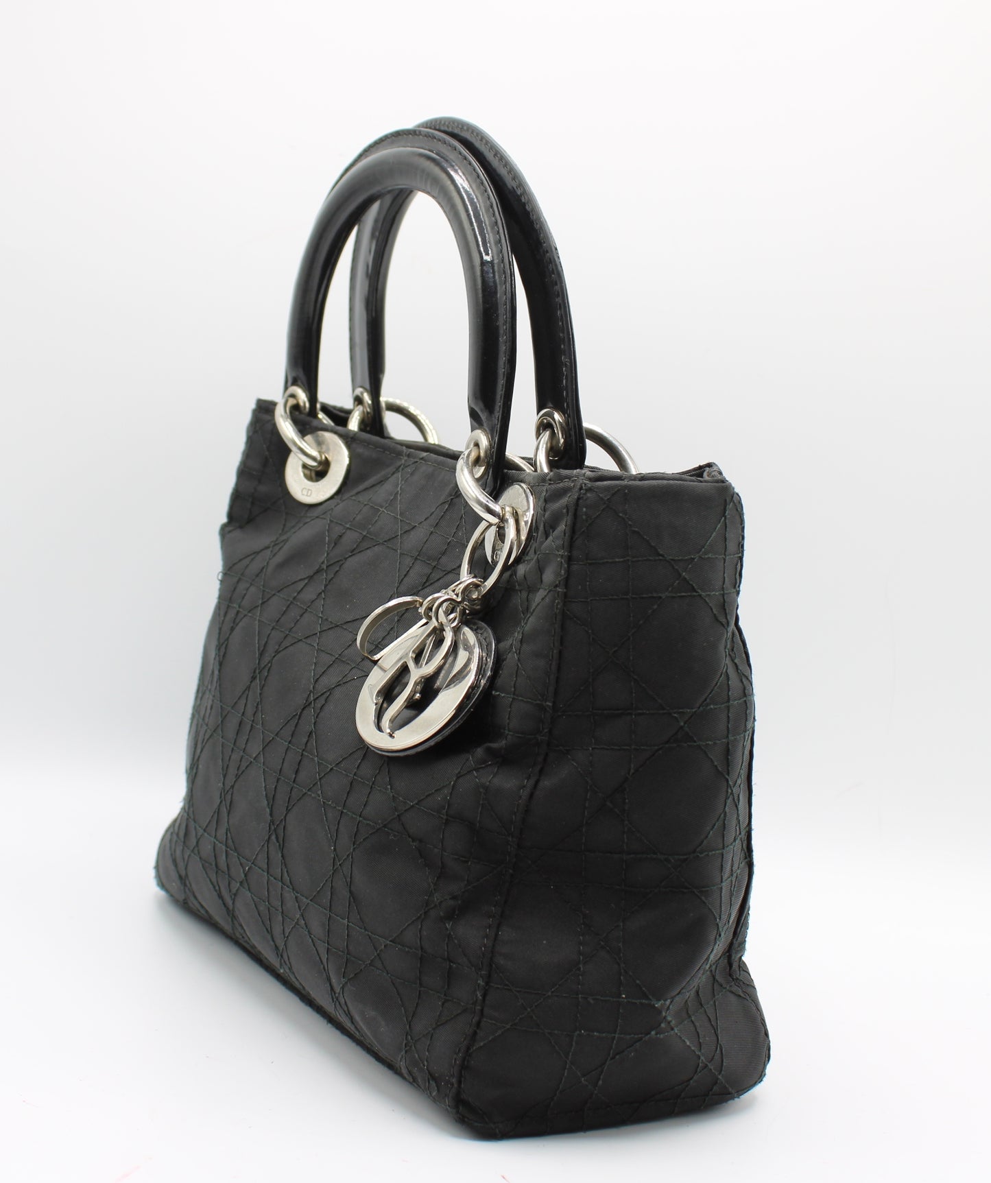 Christian Dior Black Canvas Cannage Lady Dior Handbag