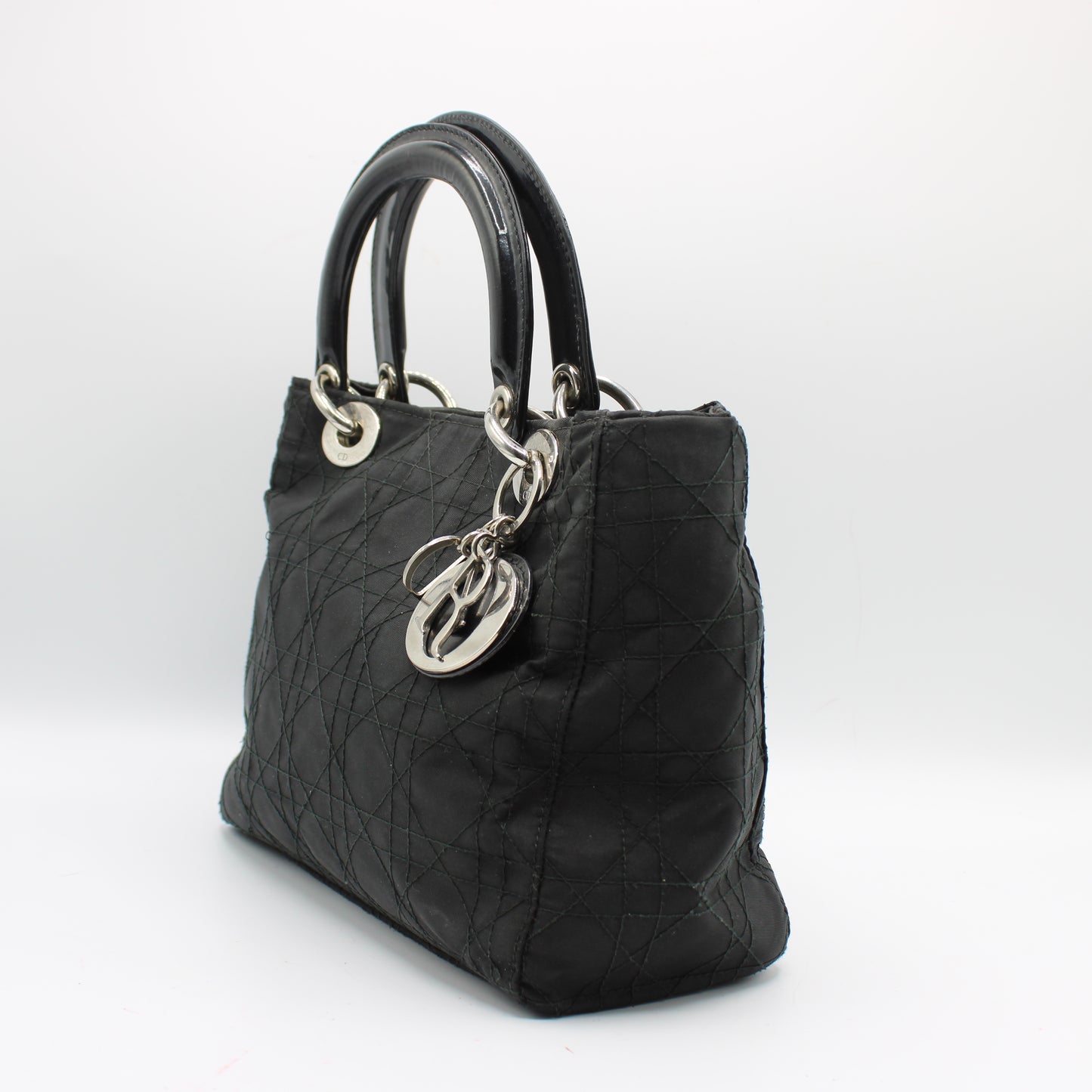 Christian Dior Black Canvas Cannage Lady Dior Handbag