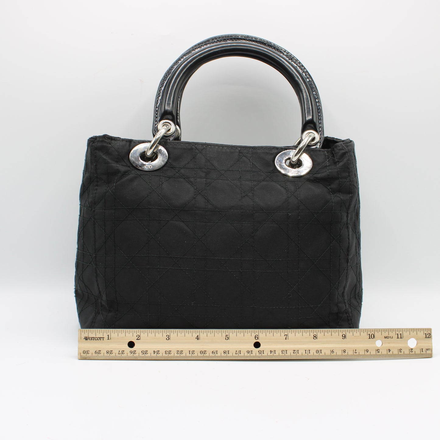 Christian Dior Black Canvas Cannage Lady Dior Handbag