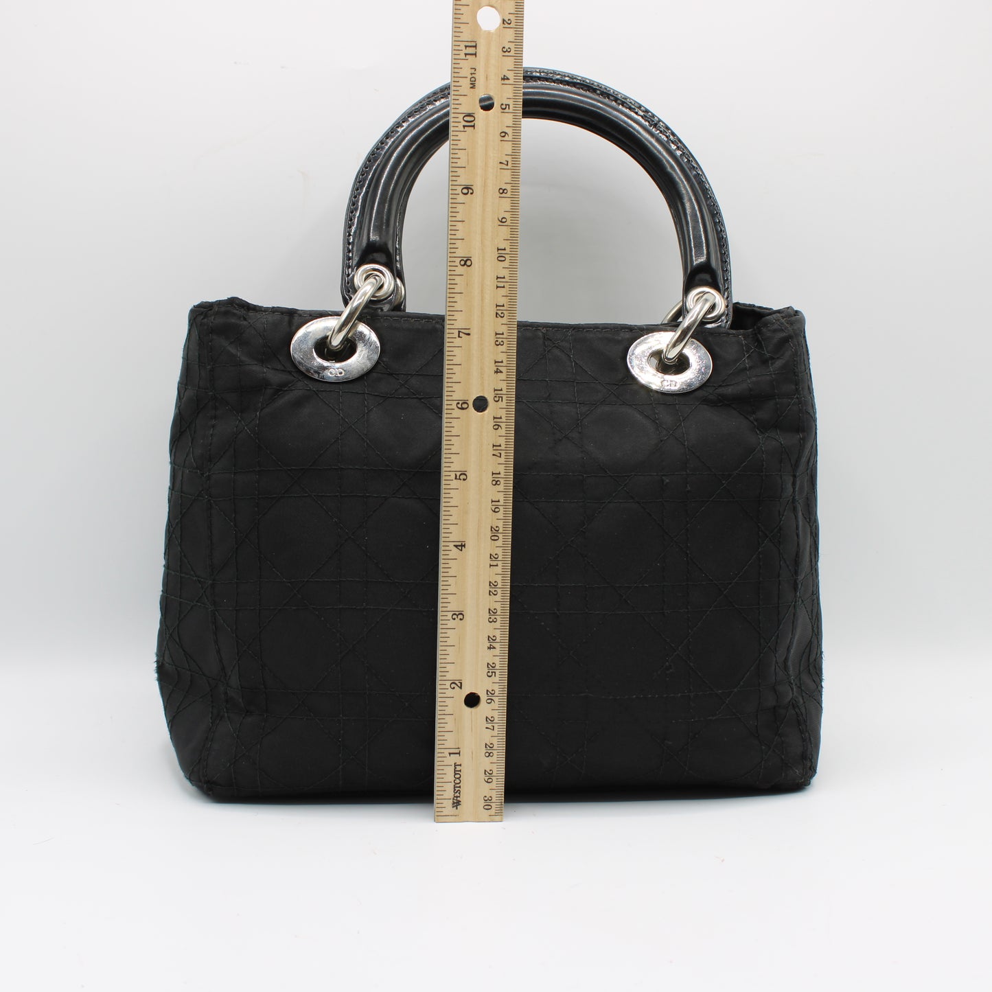 Christian Dior Black Canvas Cannage Lady Dior Handbag