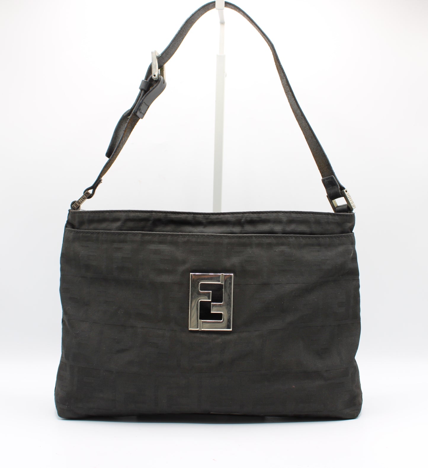 Fendi Black Zucca Canvas Leather Shoulder Bag