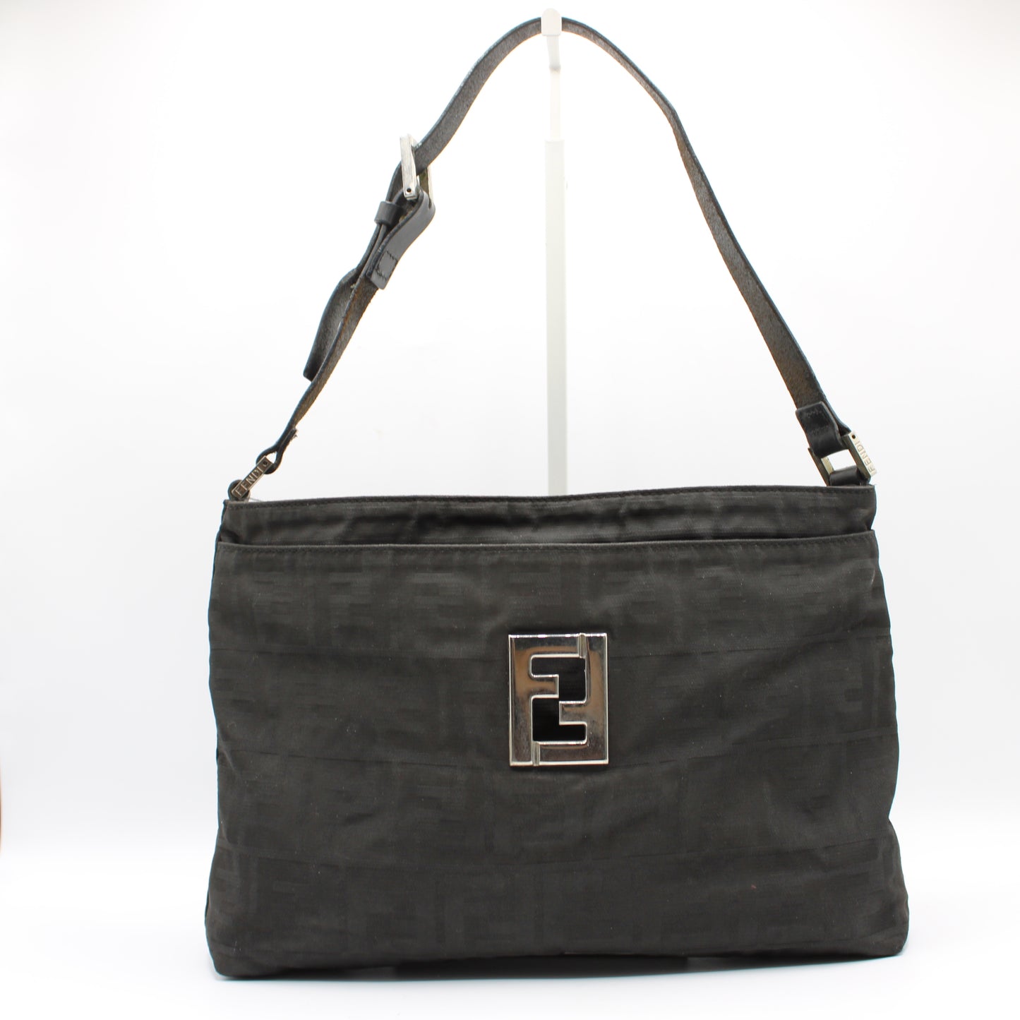 Fendi Black Zucca Canvas Leather Shoulder Bag