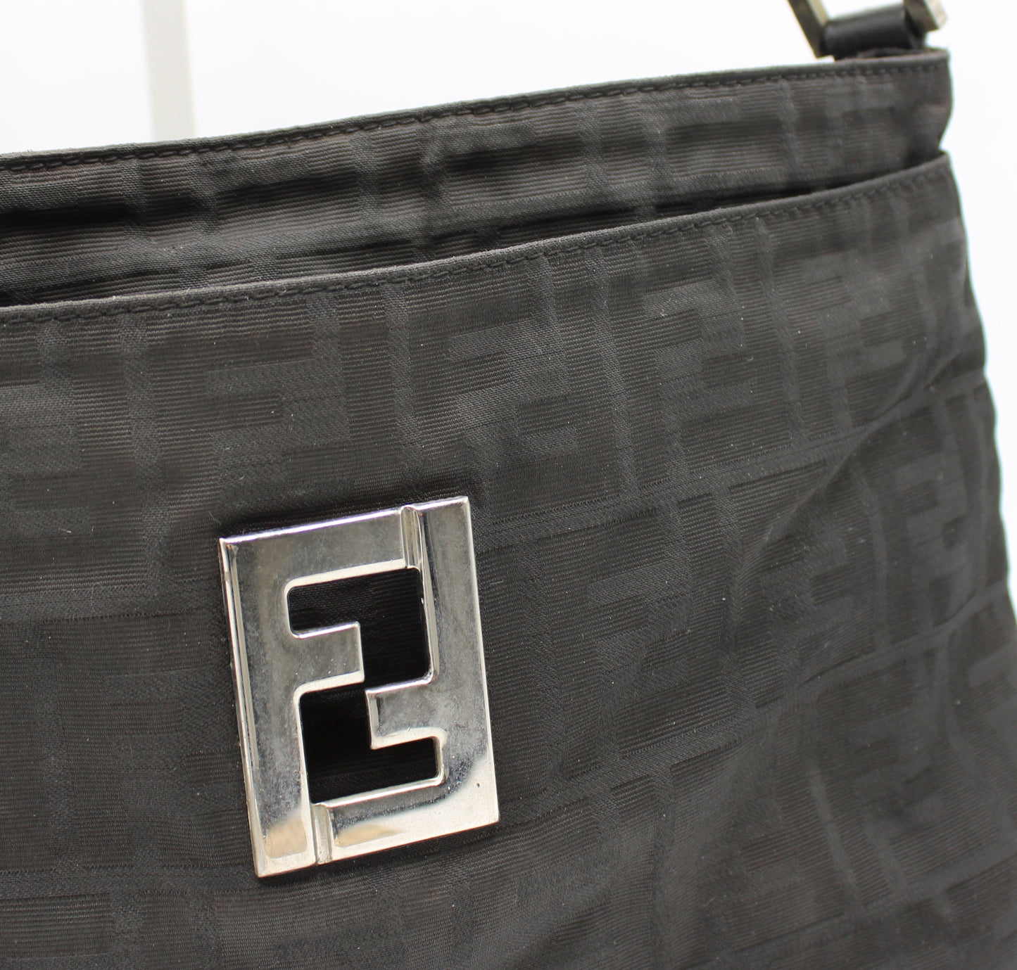 Fendi Black Zucca Canvas Leather Shoulder Bag