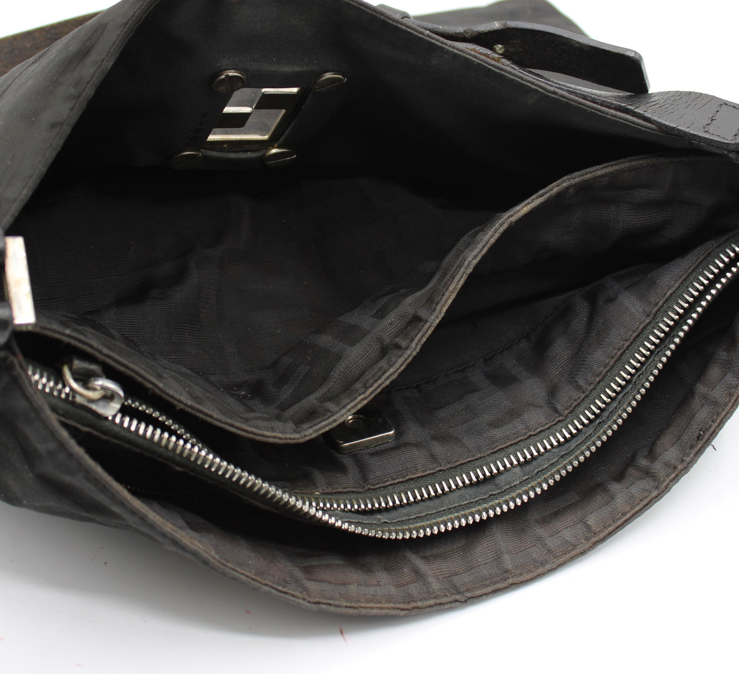 Fendi Black Zucca Canvas Leather Shoulder Bag