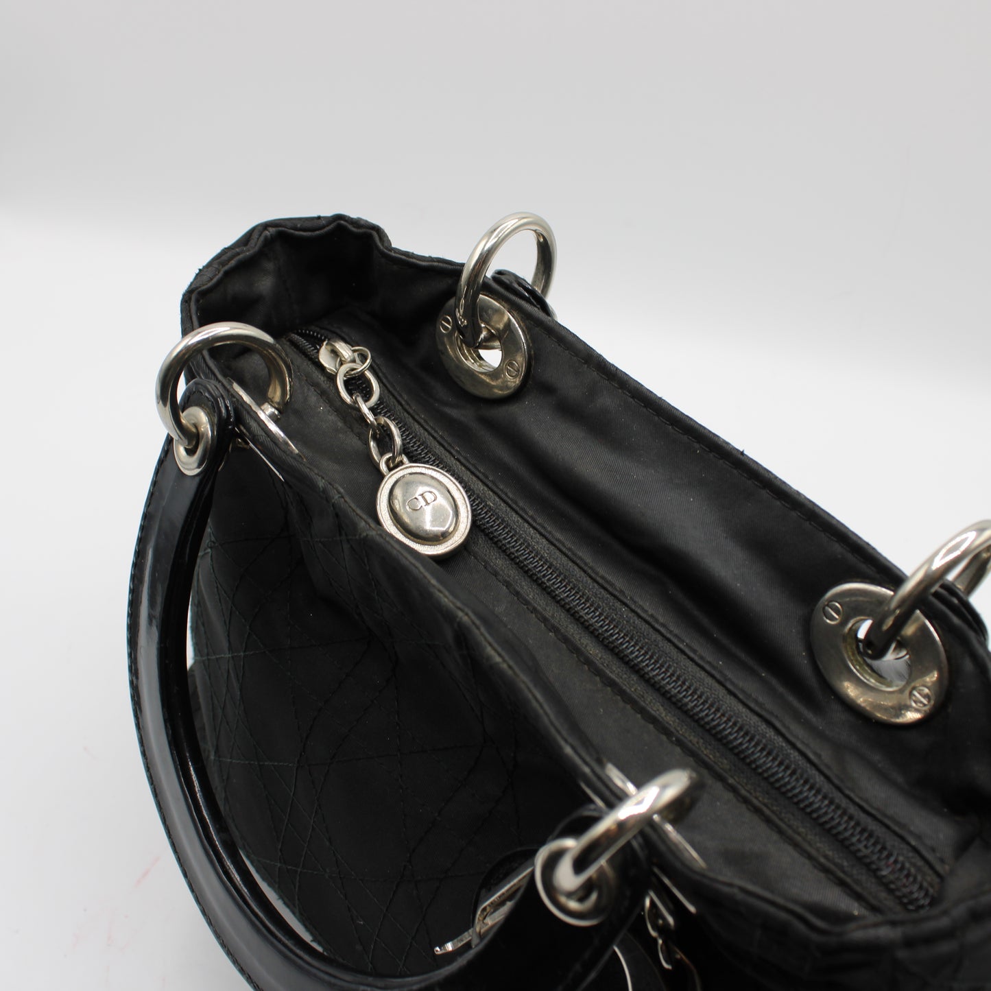 Christian Dior Black Canvas Cannage Lady Dior Handbag
