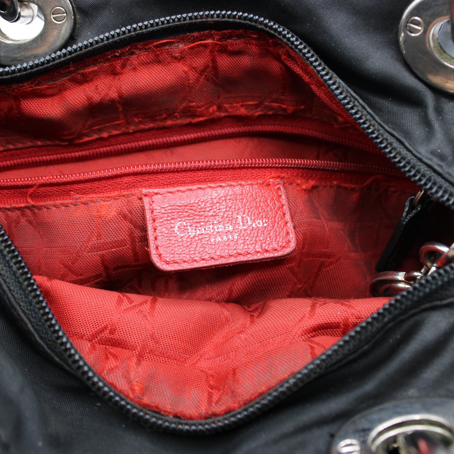 Christian Dior Black Canvas Cannage Lady Dior Handbag