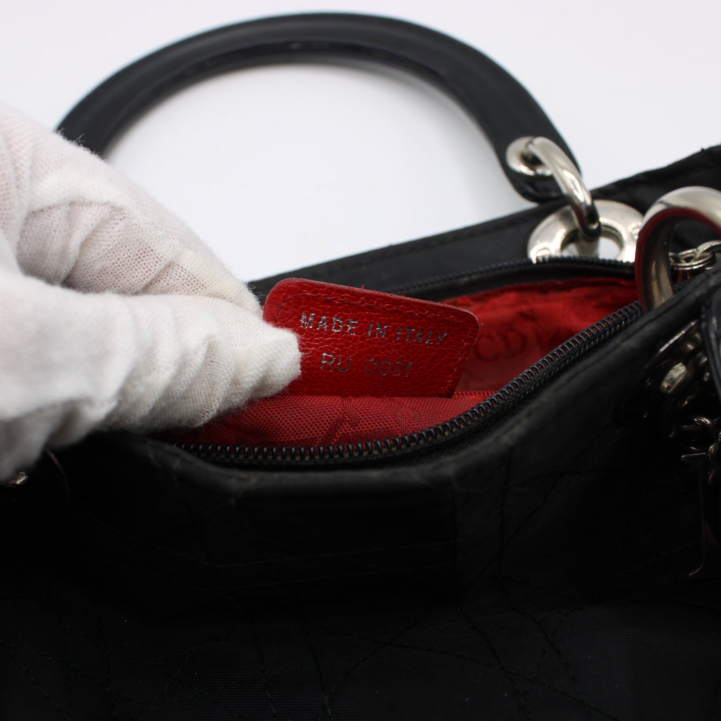 Christian Dior Black Canvas Cannage Lady Dior Handbag