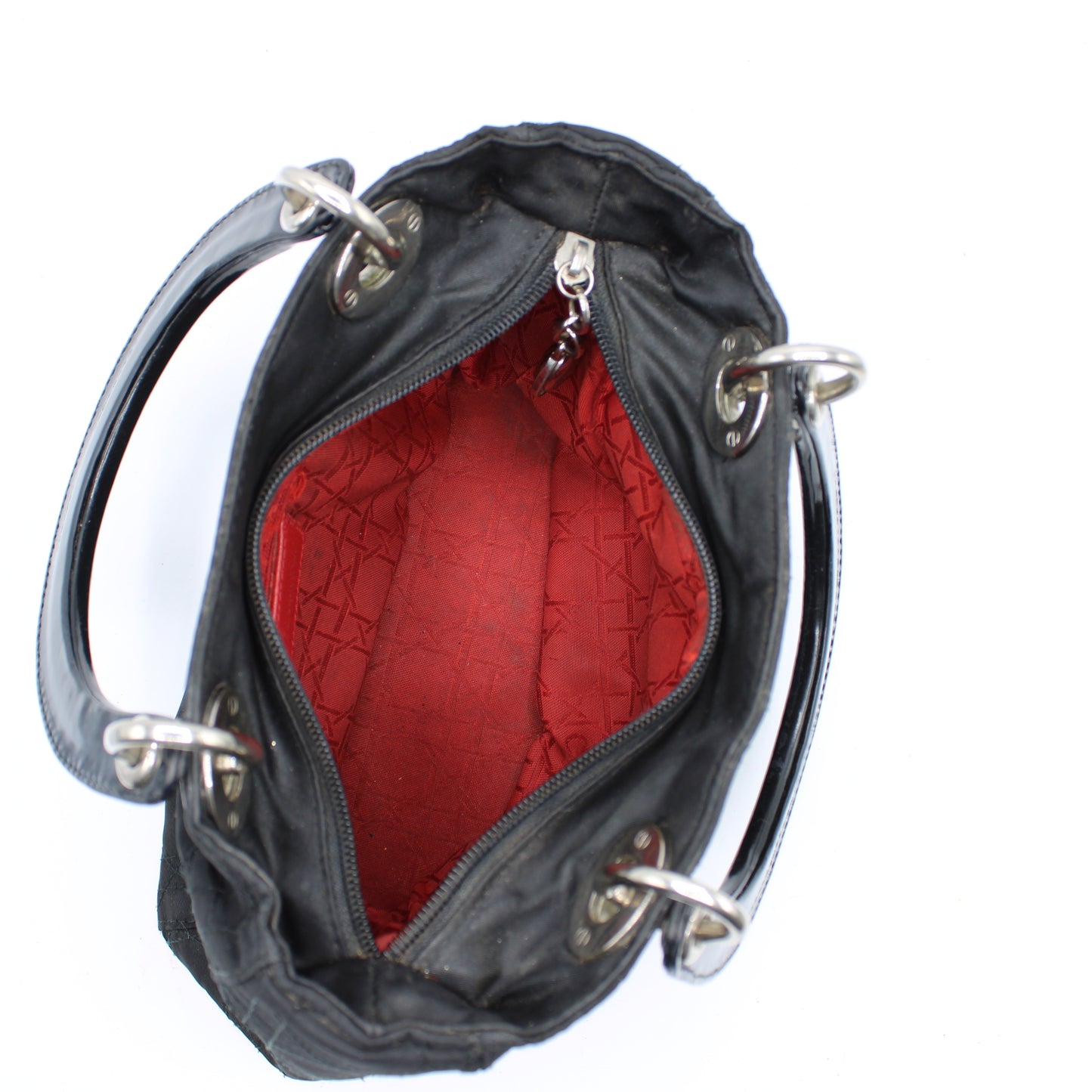 Christian Dior Black Canvas Cannage Lady Dior Handbag