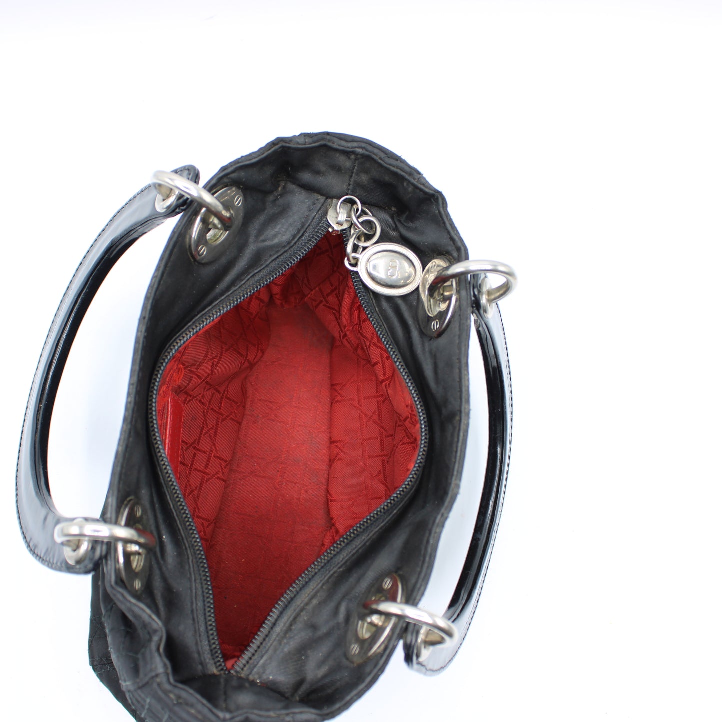 Christian Dior Black Canvas Cannage Lady Dior Handbag