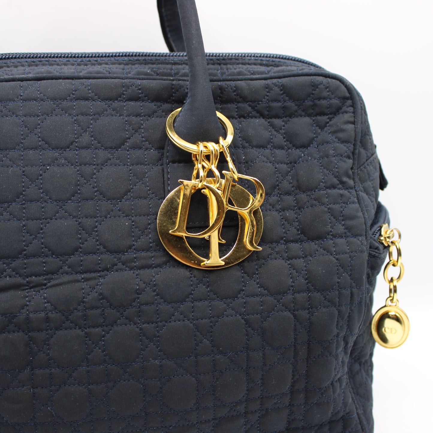Christian Dior Navy Cannage Cloth Boston Hand Bag