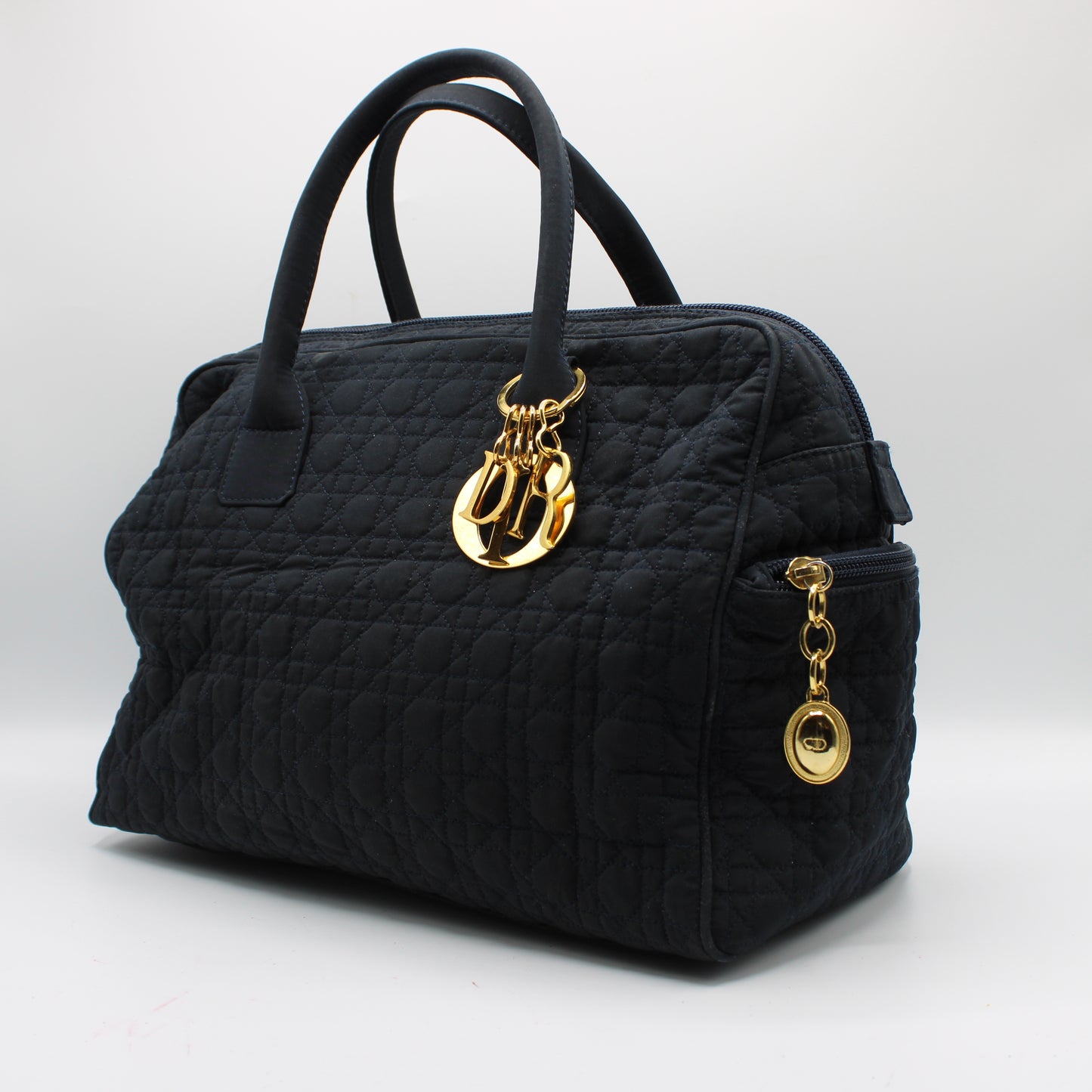 Christian Dior Navy Cannage Cloth Boston Hand Bag