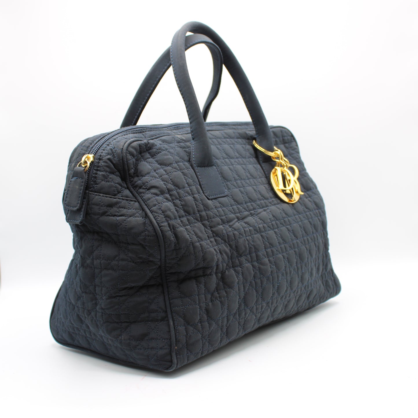 Christian Dior Navy Cannage Cloth Boston Hand Bag