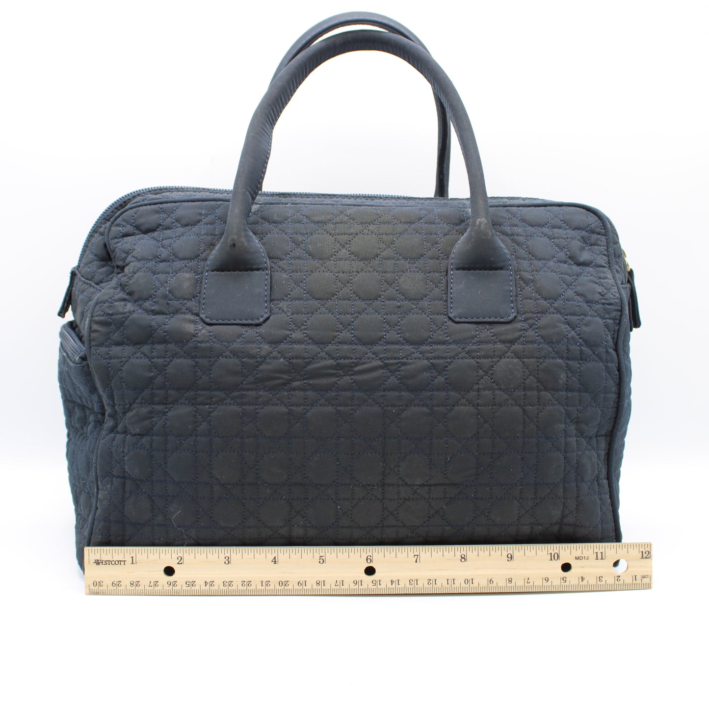 Christian Dior Navy Cannage Cloth Boston Hand Bag