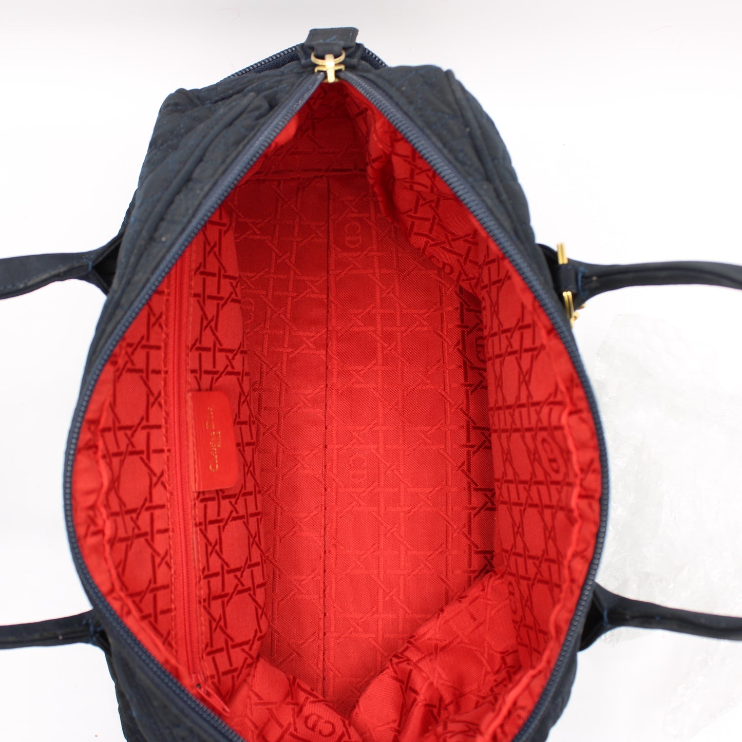 Christian Dior Navy Cannage Cloth Boston Hand Bag