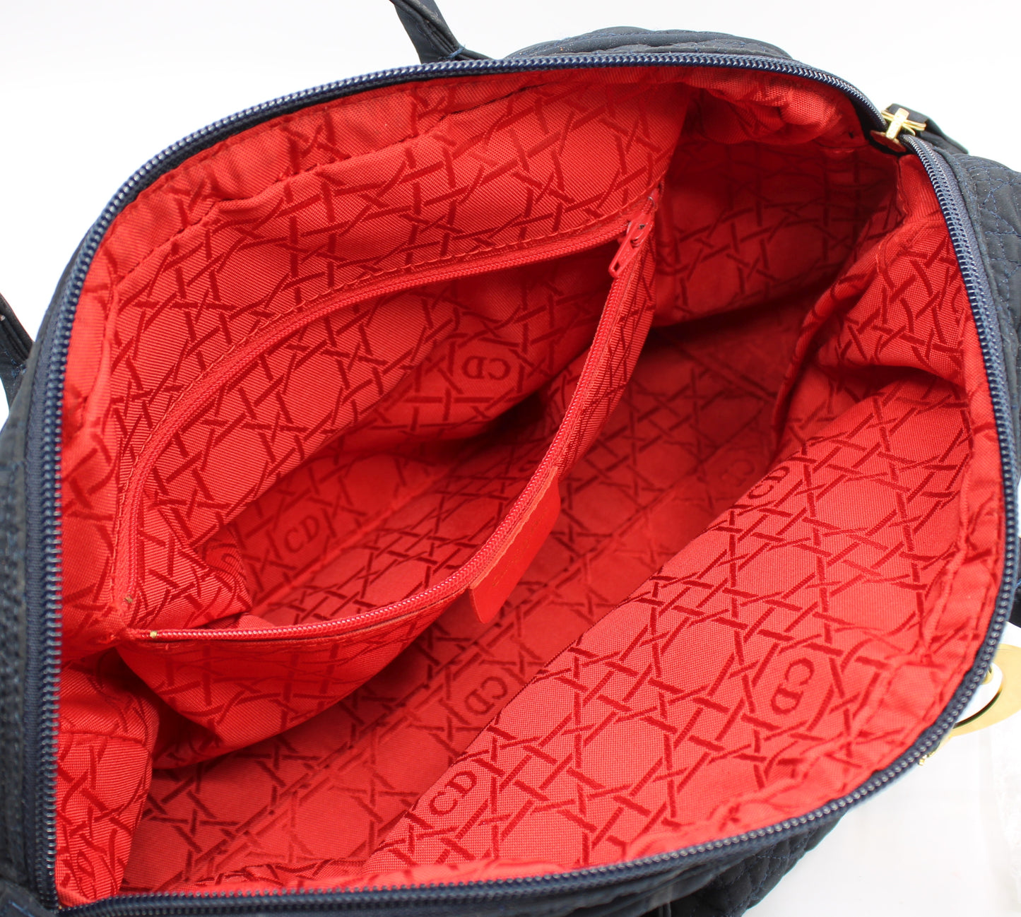 Christian Dior Navy Cannage Cloth Boston Hand Bag