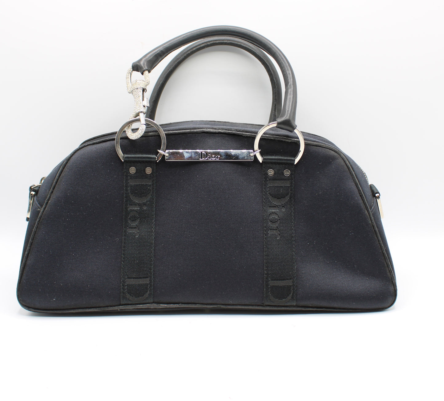 Christian Dior Navy Canvas Rhinestone Handle Handbag