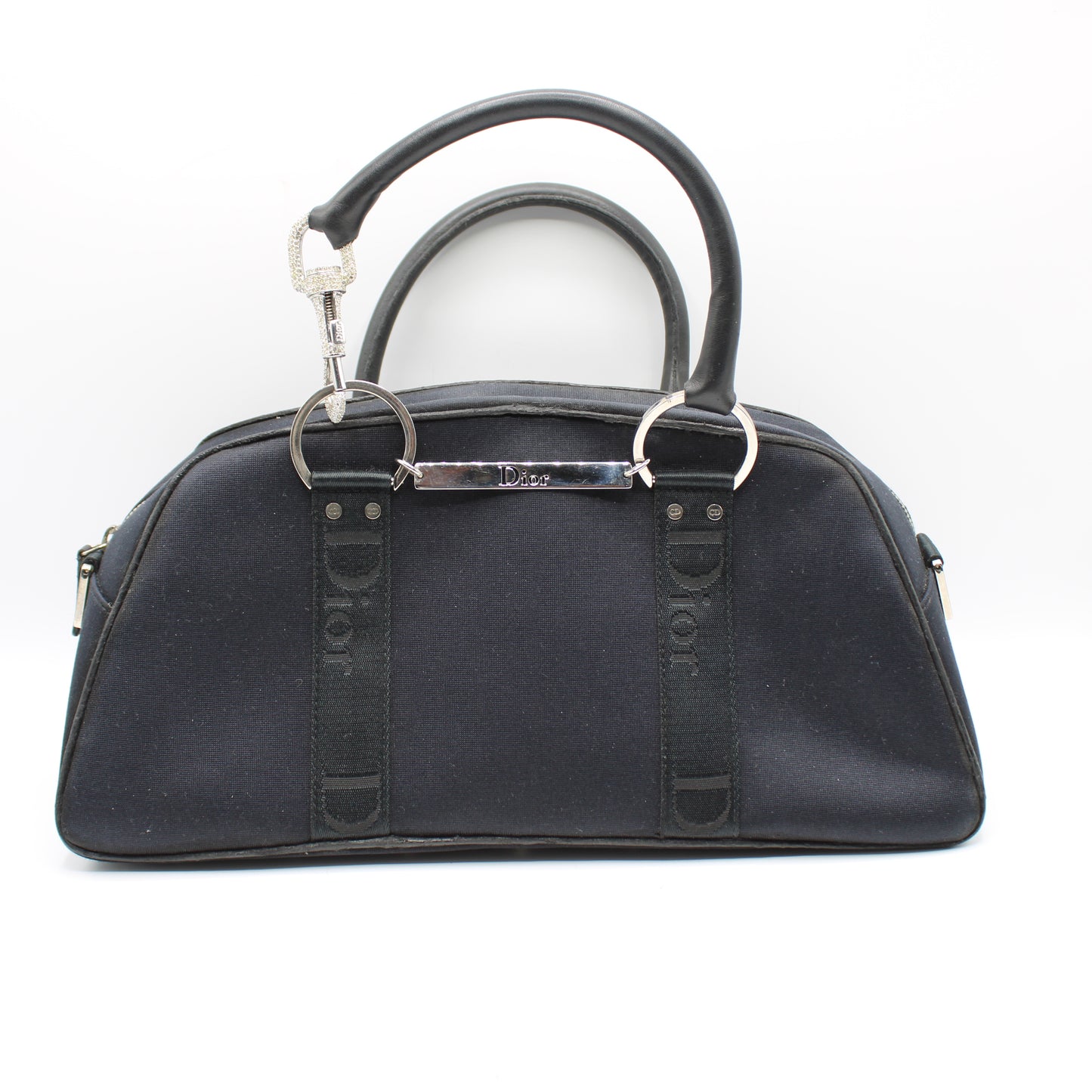 Christian Dior Navy Canvas Rhinestone Handle Handbag