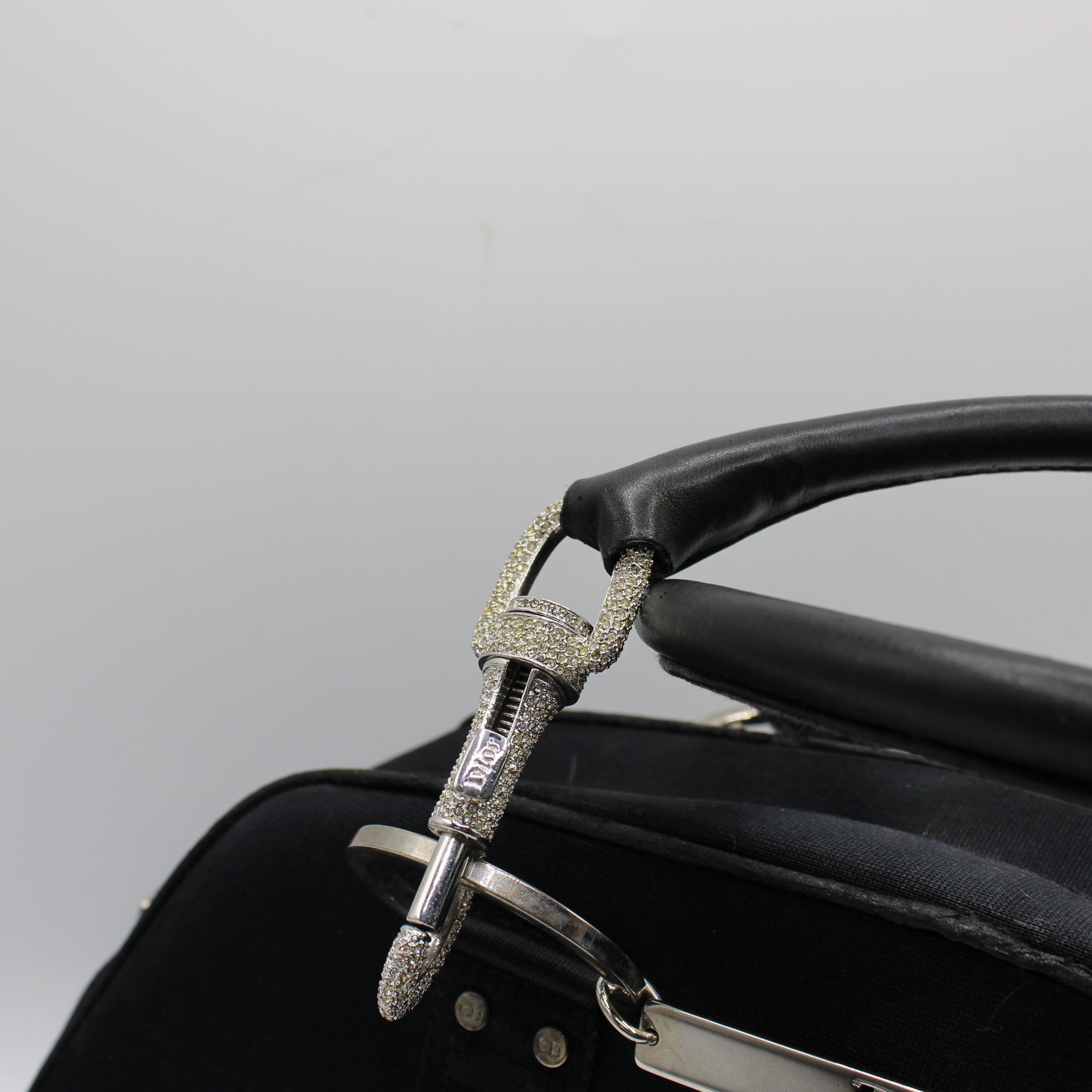 Christian Dior Navy Canvas Rhinestone Handle Handbag