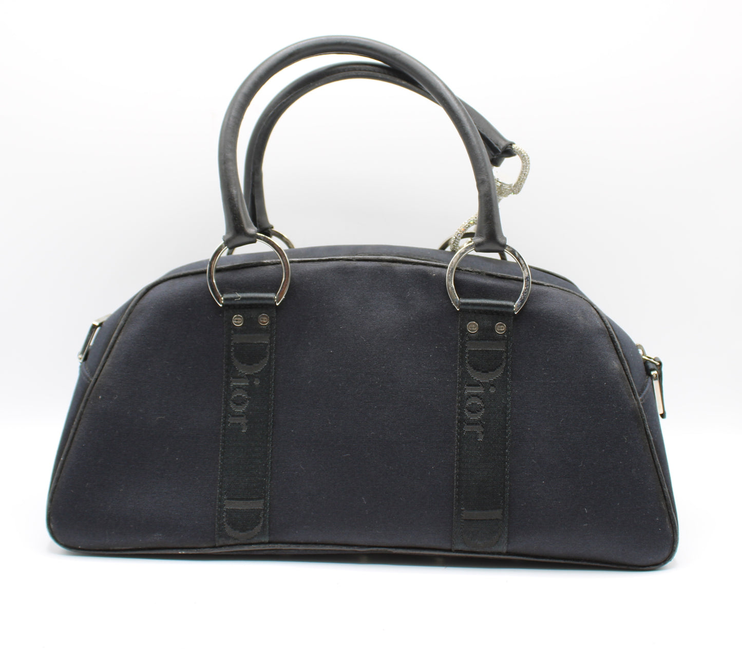 Christian Dior Navy Canvas Rhinestone Handle Handbag