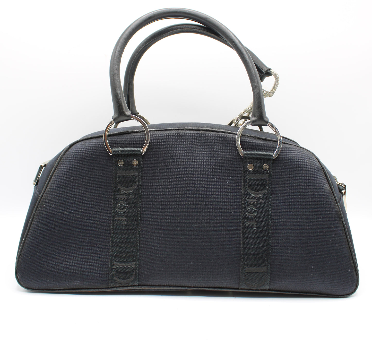 Christian Dior Navy Canvas Rhinestone Handle Handbag