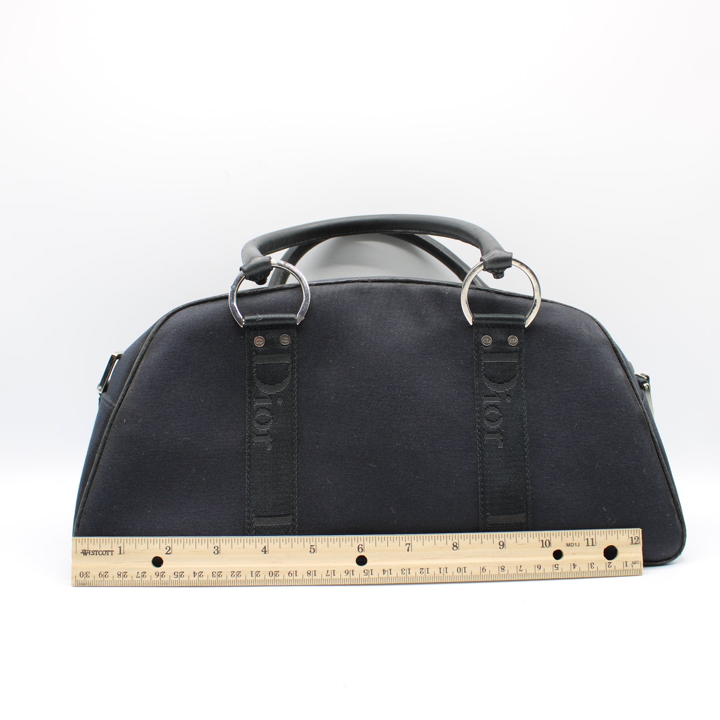 Christian Dior Navy Canvas Rhinestone Handle Handbag