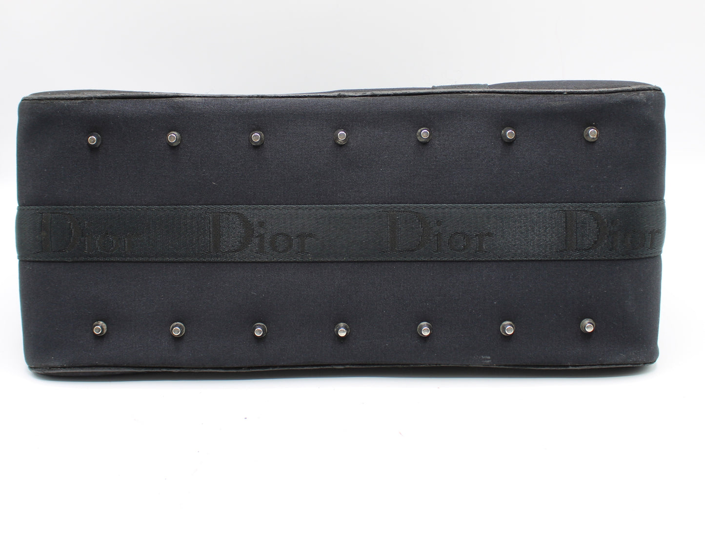 Christian Dior Navy Canvas Rhinestone Handle Handbag