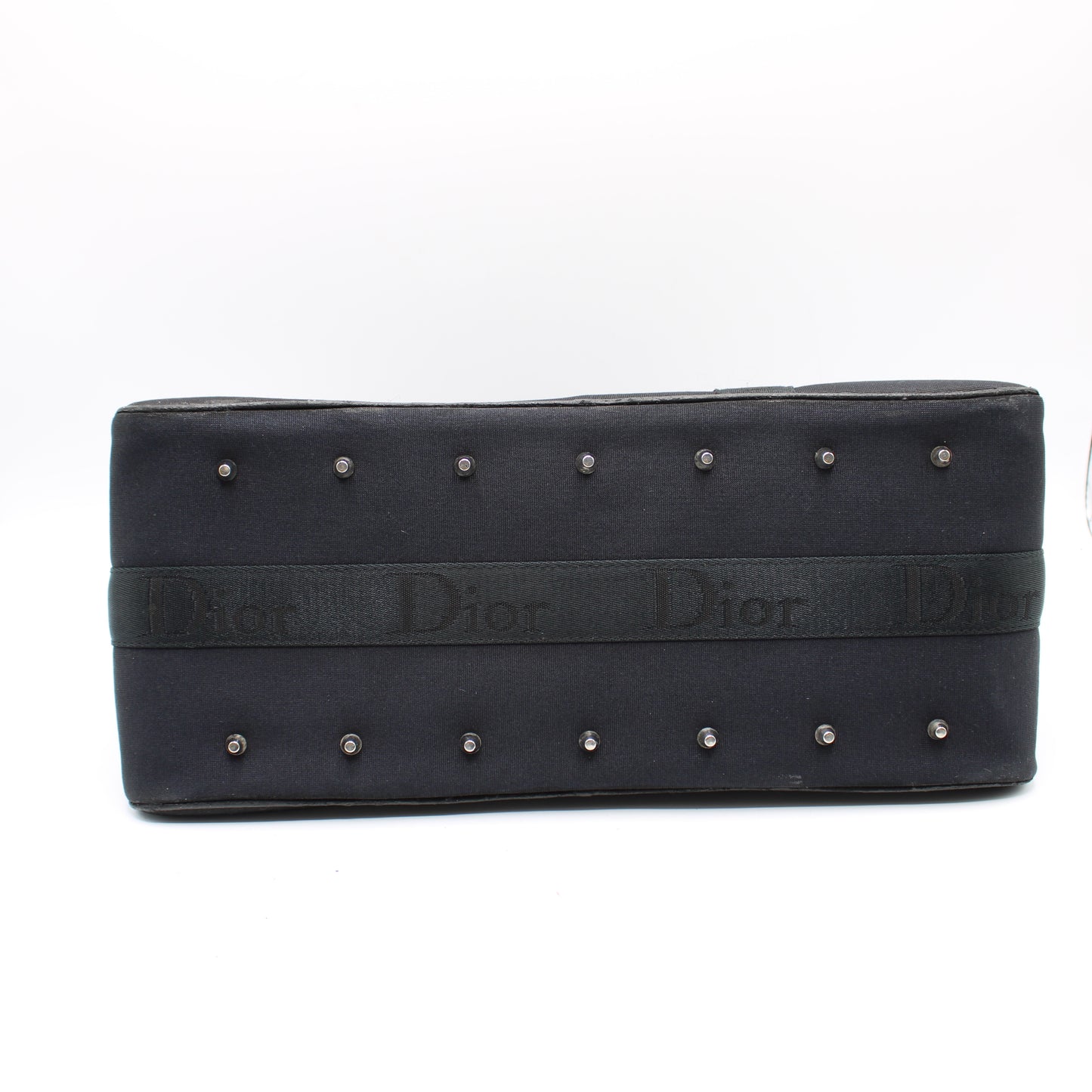 Christian Dior Navy Canvas Rhinestone Handle Handbag