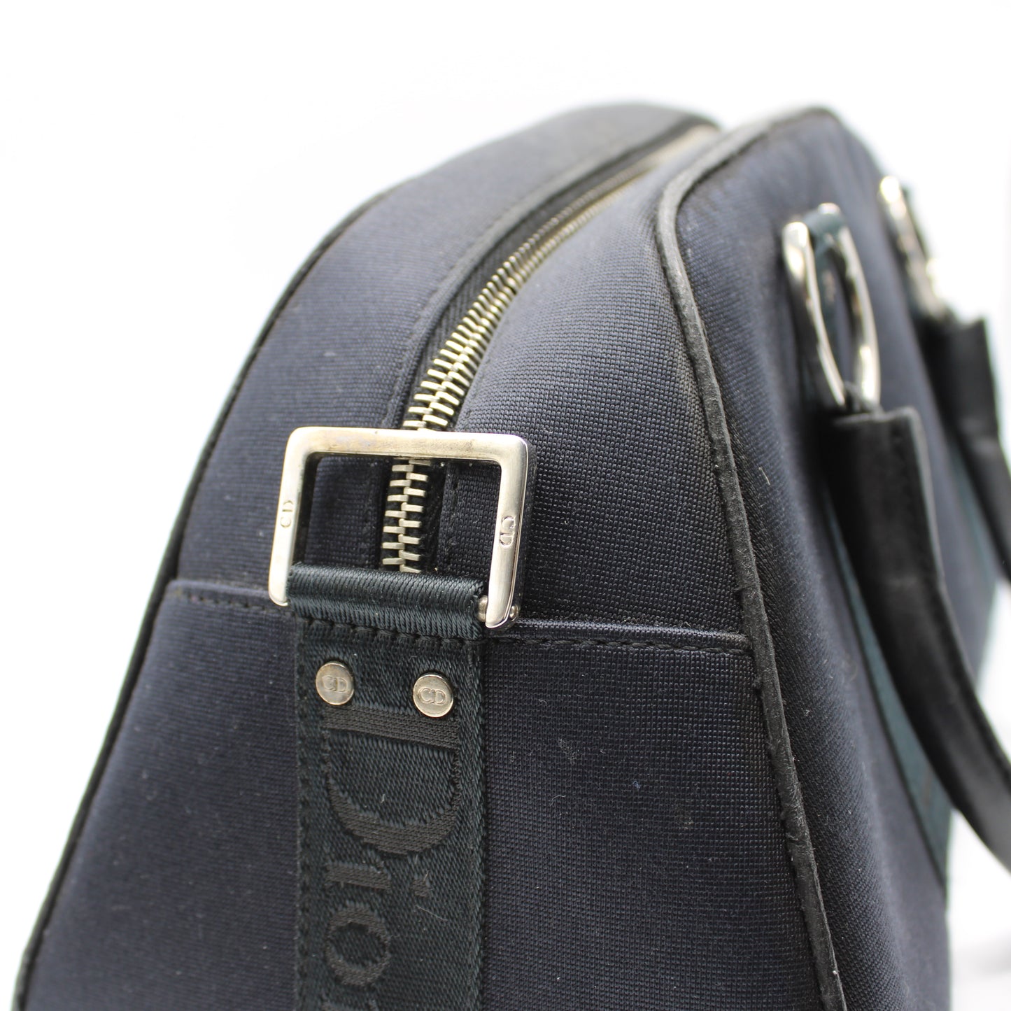 Christian Dior Navy Canvas Rhinestone Handle Handbag