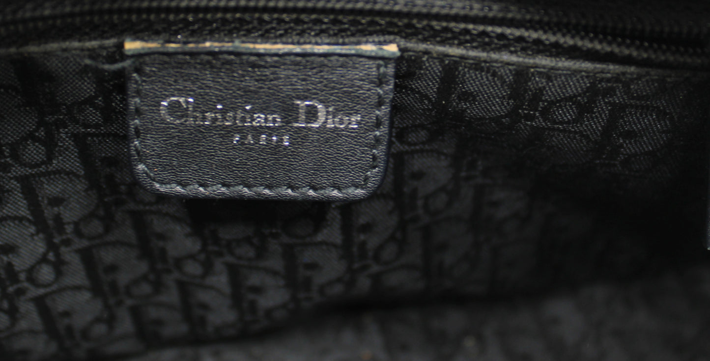 Christian Dior Navy Canvas Rhinestone Handle Handbag