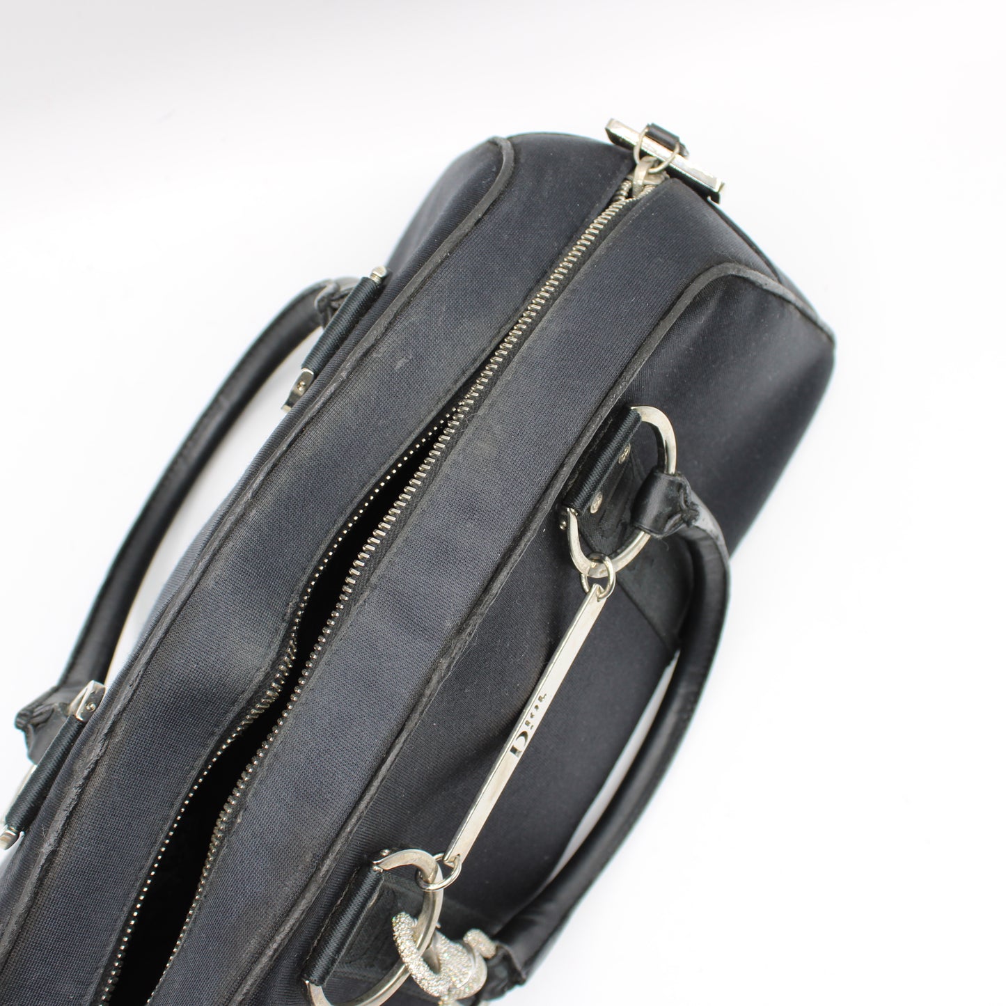 Christian Dior Navy Canvas Rhinestone Handle Handbag