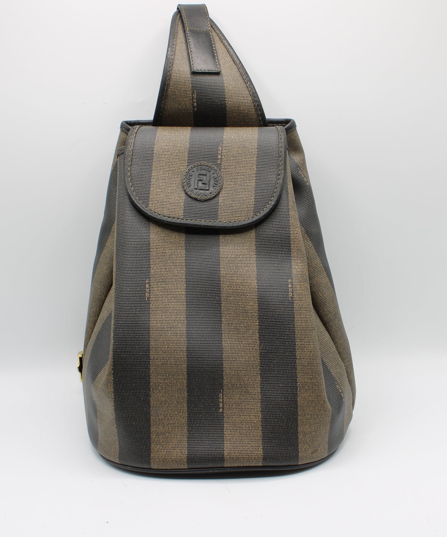 Fendi Pequin Brown Black Striped Canvas Leather Sling Backpack #2