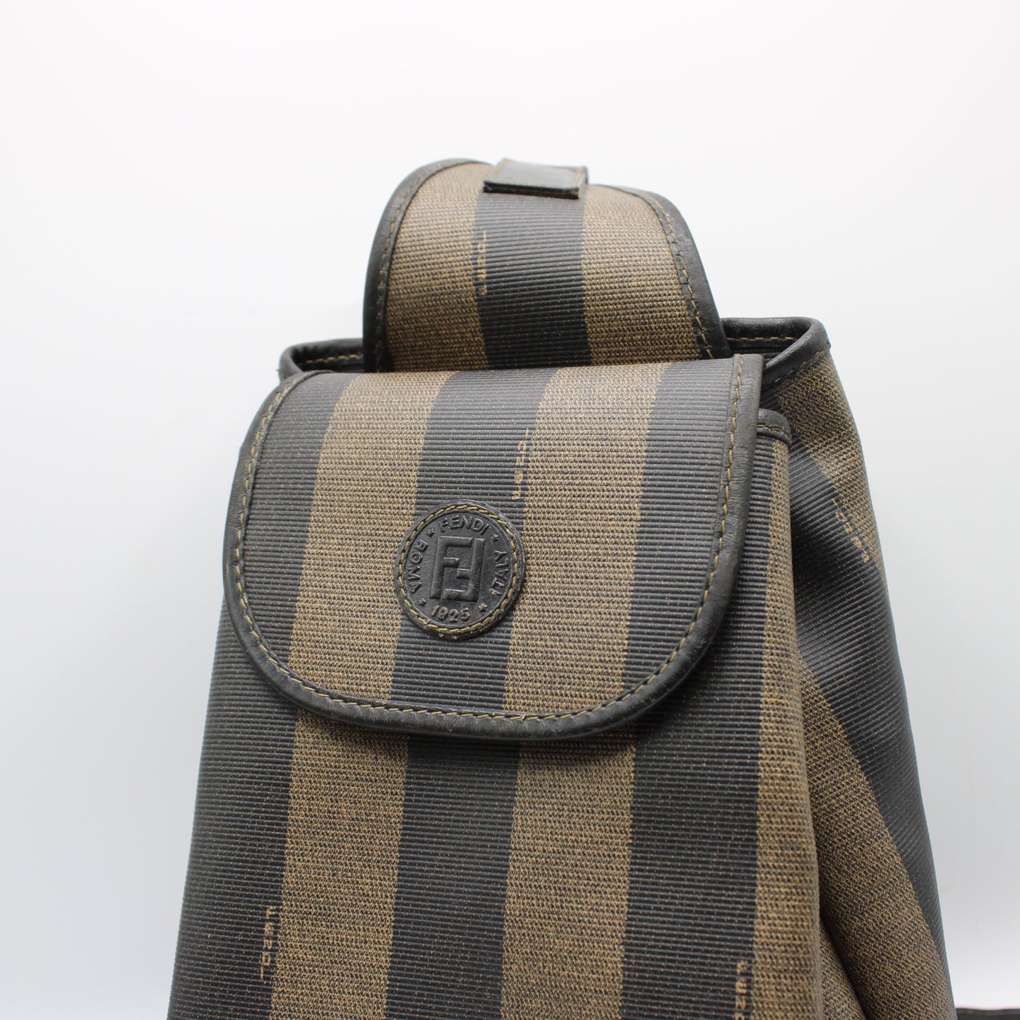Fendi Pequin Brown Black Striped Canvas Leather Sling Backpack #2