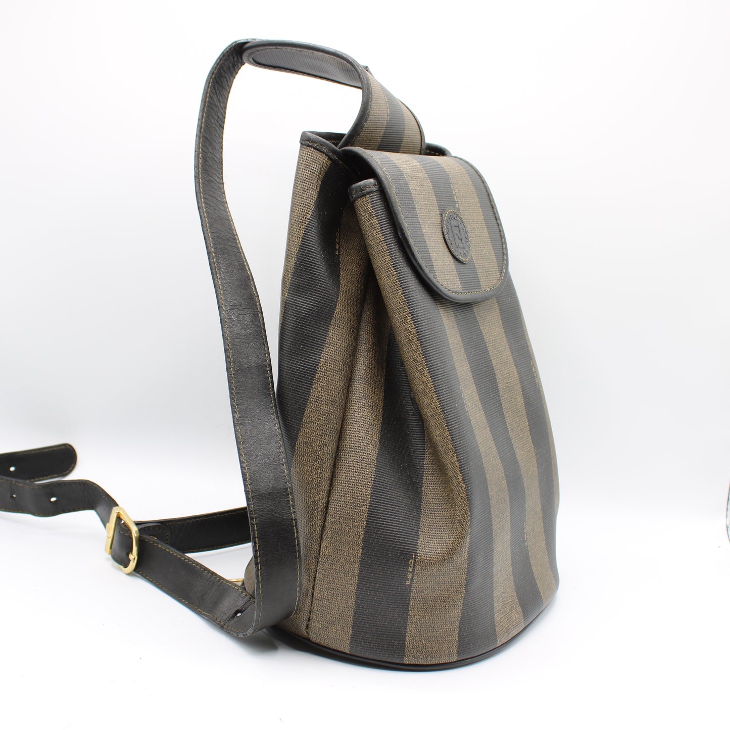 Fendi Pequin Brown Black Striped Canvas Leather Sling Backpack #2