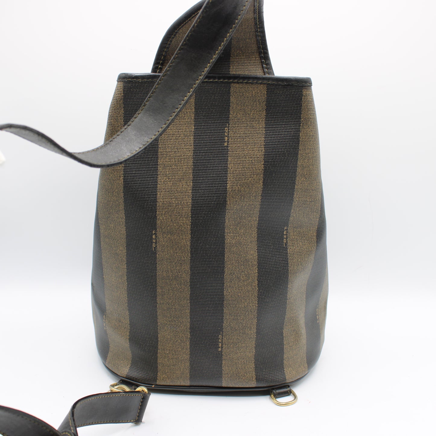 Fendi Pequin Brown Black Striped Canvas Leather Sling Backpack #2