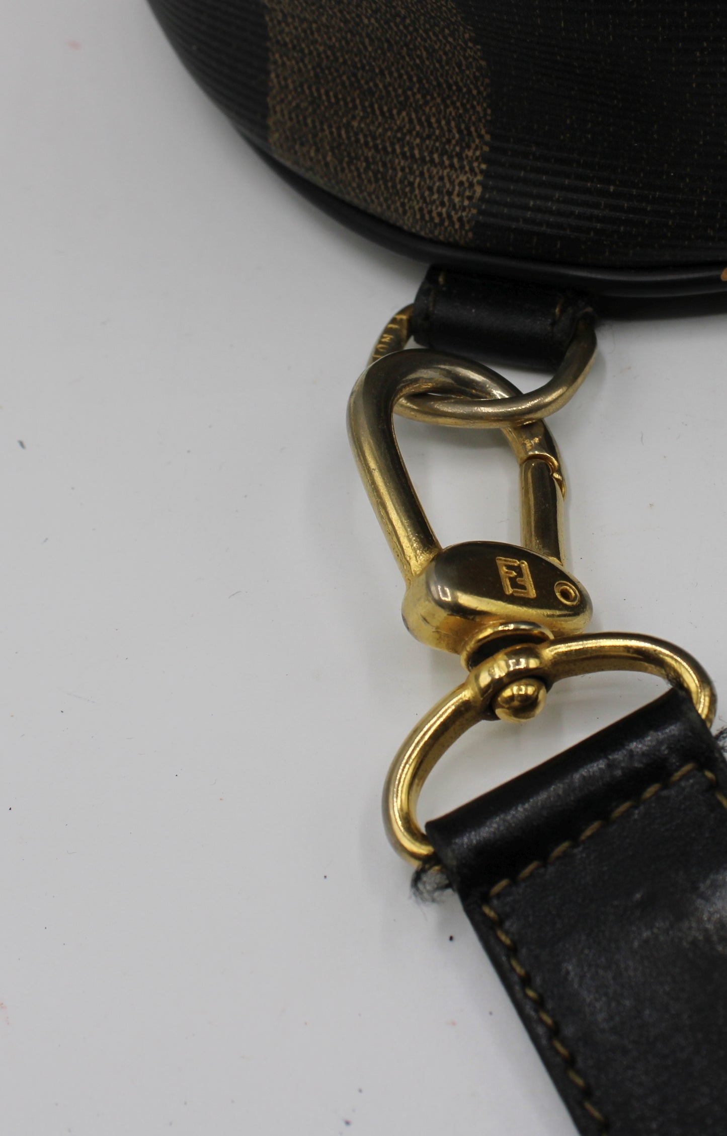 Fendi Pequin Brown Black Striped Canvas Leather Sling Backpack #2
