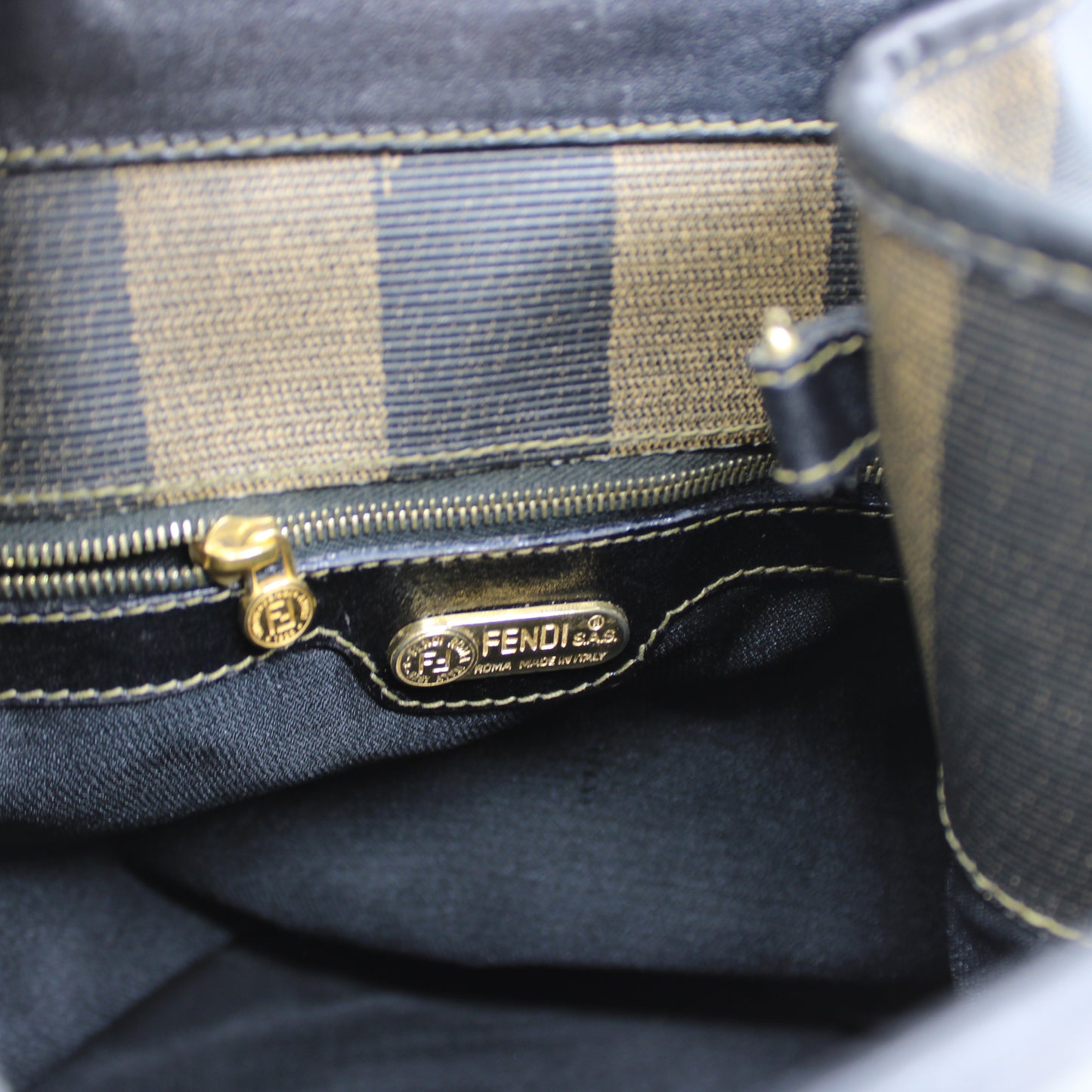 Fendi Pequin Brown Black Striped Canvas Leather Sling Backpack #2