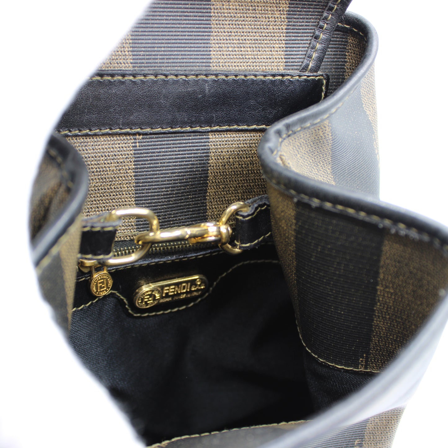 Fendi Pequin Brown Black Striped Canvas Leather Sling Backpack #2