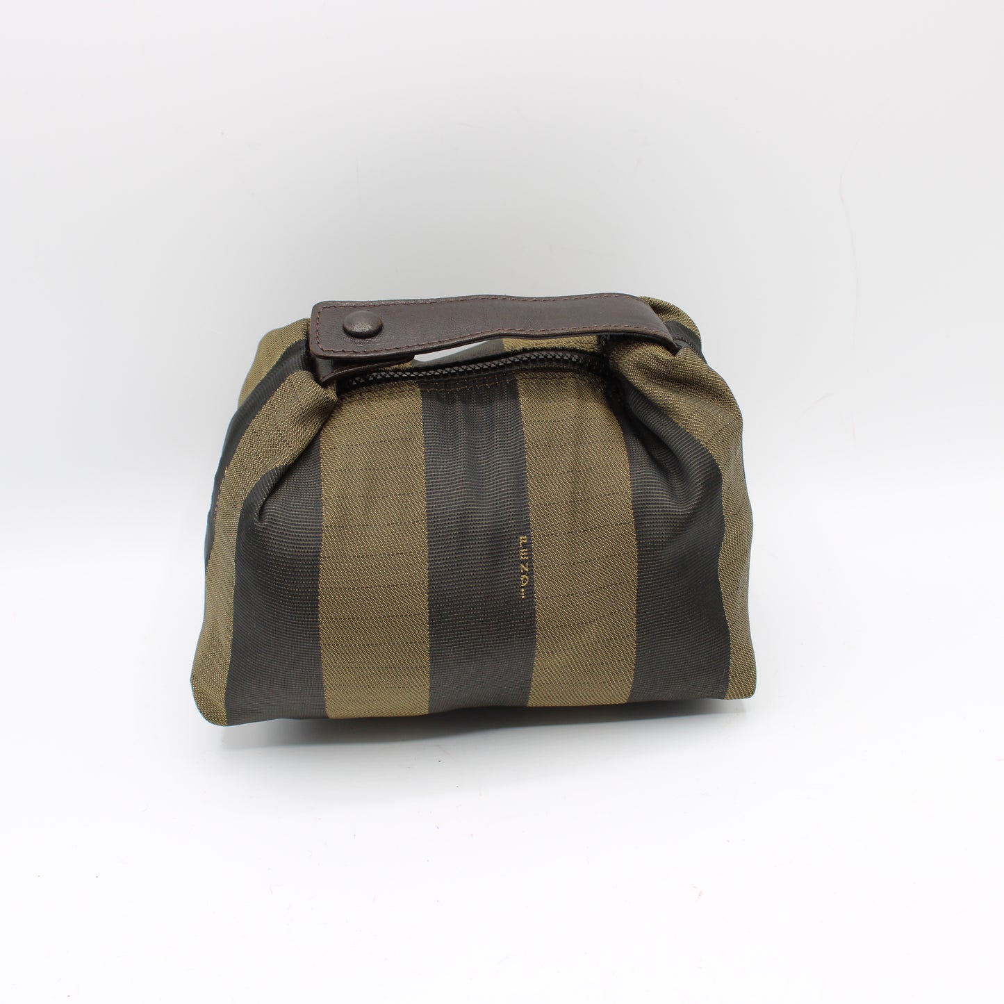 Fendi Brown Canvas Pequin Stripe Leather Handle Pouch