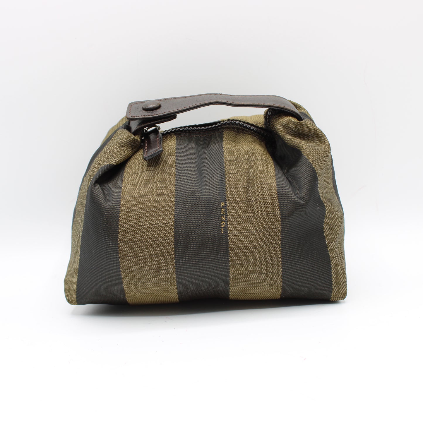 Fendi Brown Canvas Pequin Stripe Leather Handle Pouch